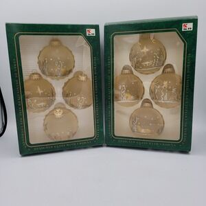 Vintage Krebs Glass Ornament Nativity Scene Cream Matte 2.5"